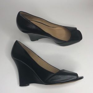 Aldo Black Peep-Toe Wedges - size Euro 38 US 8